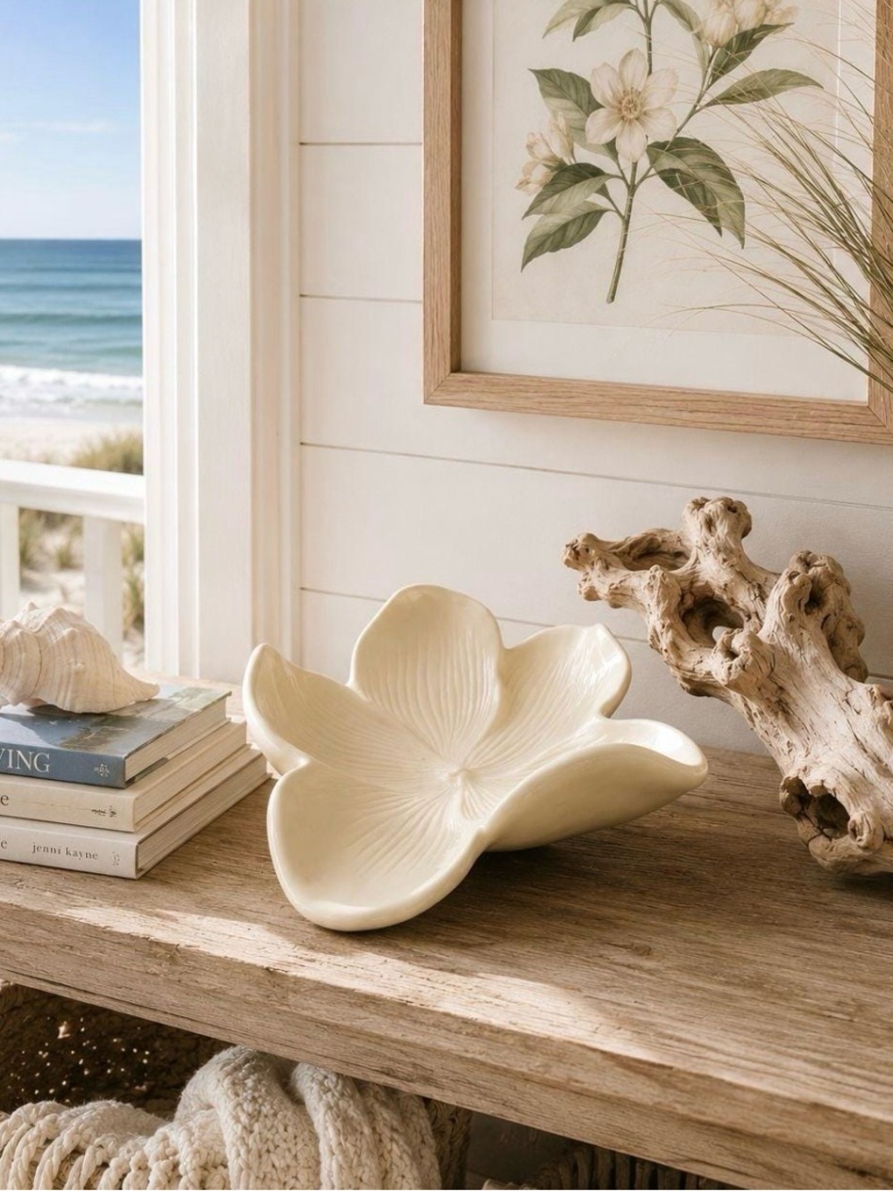 VTG Arhaus 8.5" Magnolia Flower Bowl Cream Ceramic Wall Hanging